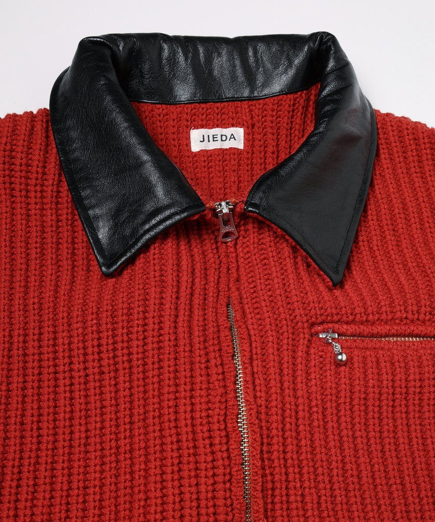 LEATHER-COLLAR KNIT WORK JACKET