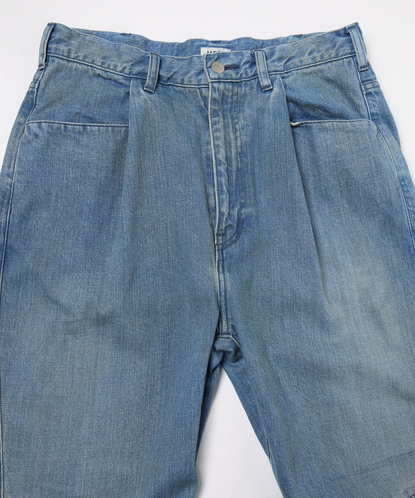 USED WASH ENGINEERED DRAPED FLARE DENIM PANTS
