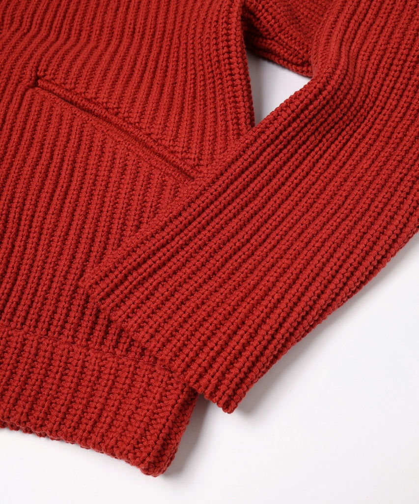 LEATHER-COLLAR KNIT WORK JACKET