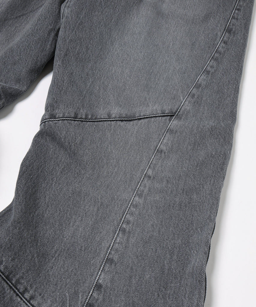 USED WASH ENGINEERED DRAPED FLARE DENIM PANTS