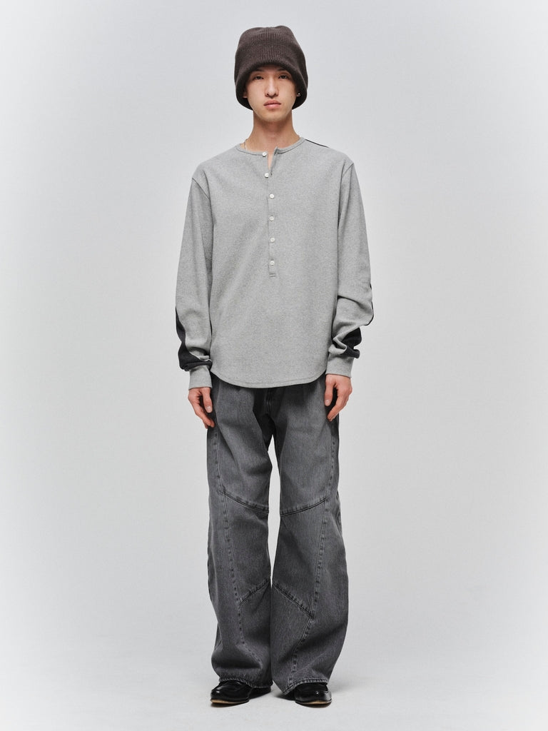 USED WASH ENGINEERED DRAPED FLARE DENIM PANTS