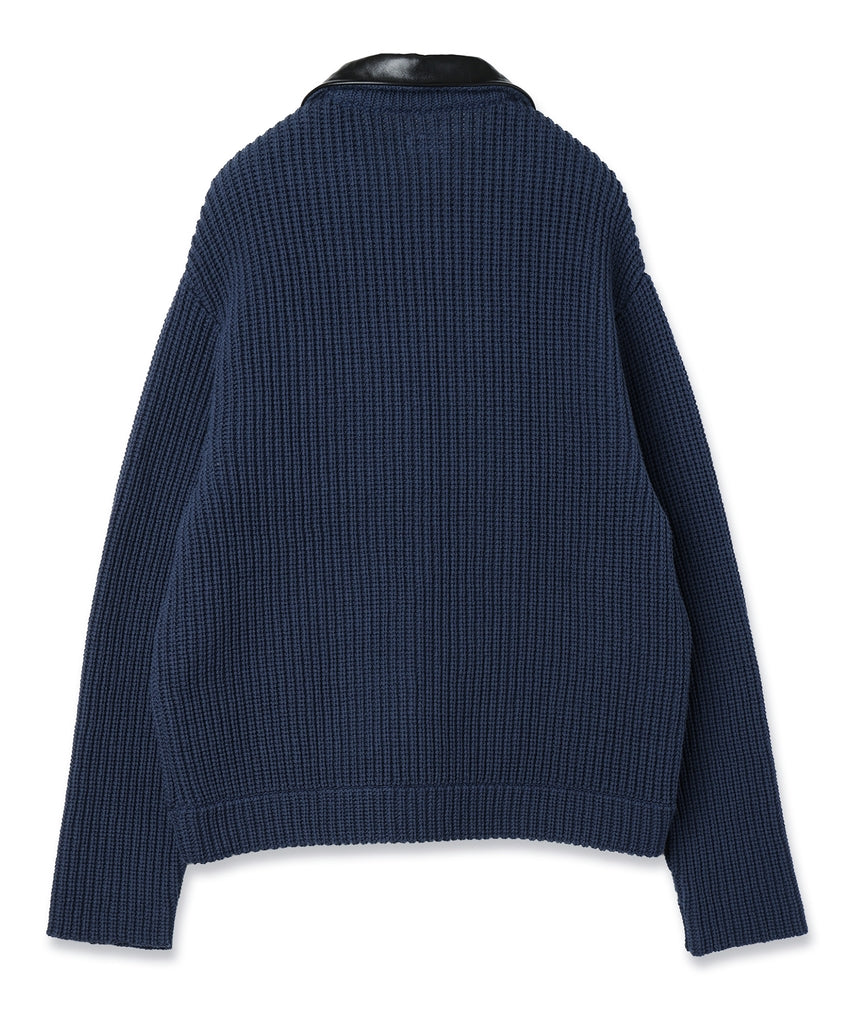 LEATHER-COLLAR KNIT WORK JACKET