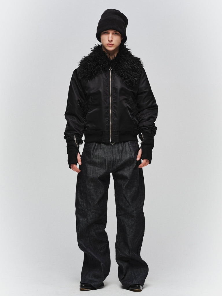 ENGINEERED DRAPING FLARE DENIM PANTS