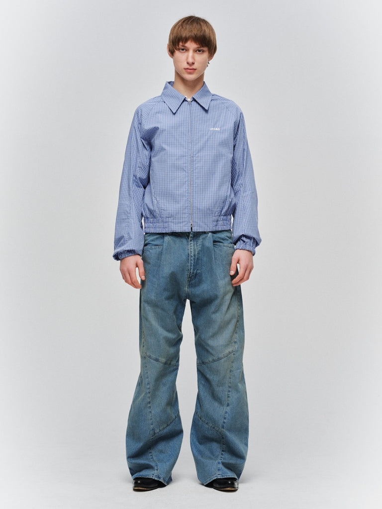 USED WASH ENGINEERED DRAPED FLARE DENIM PANTS