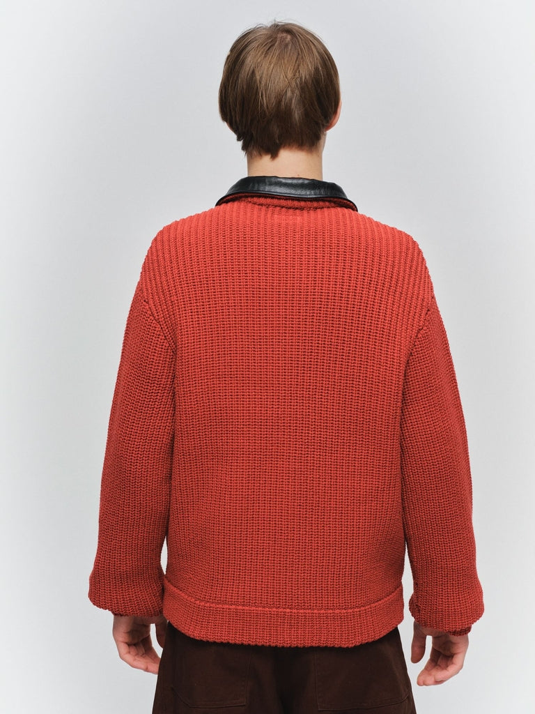 LEATHER-COLLAR KNIT WORK JACKET