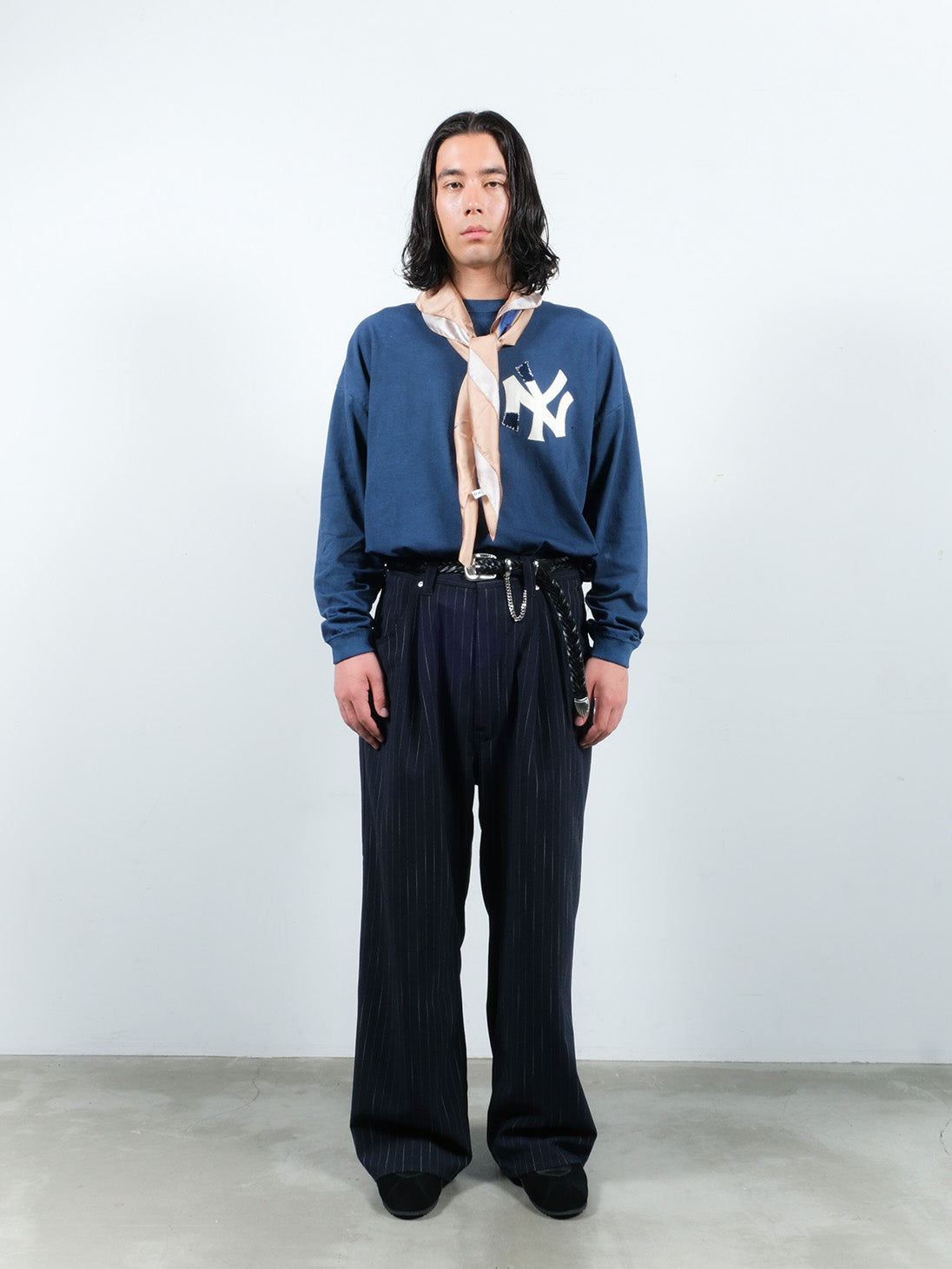 STRIPE WIDE ONE TUCK PANTS