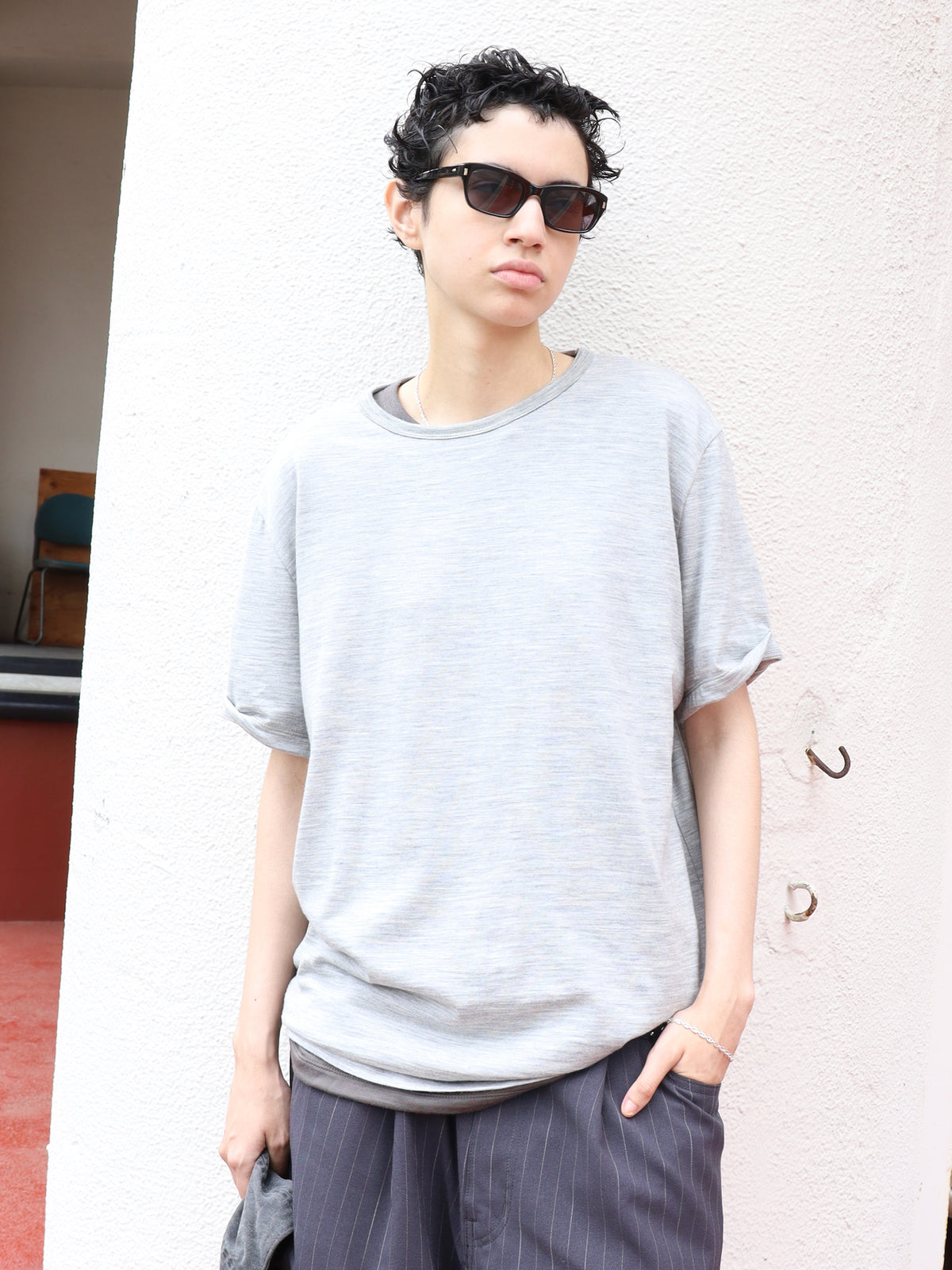 SLEEVE ROLL UP WOOL TEE
