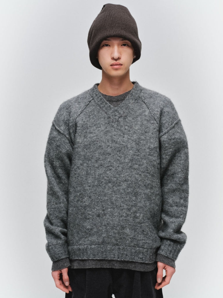 LAYERED MOHAIR V-NECK SWEATER