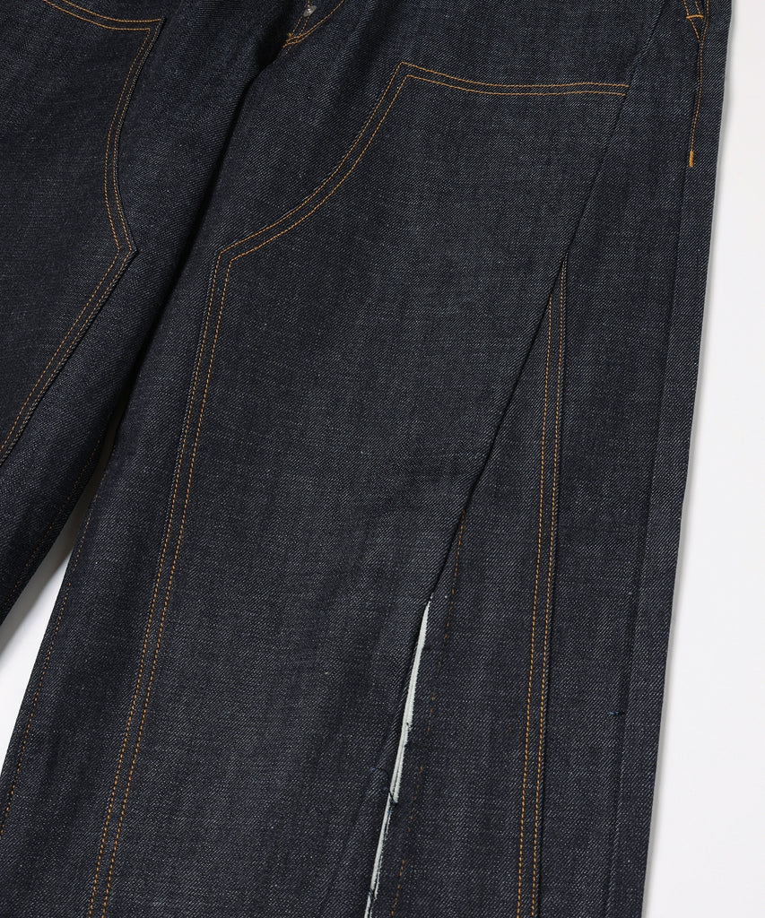 CUT OFF DOUBLE KNEE DENIM PANTS
