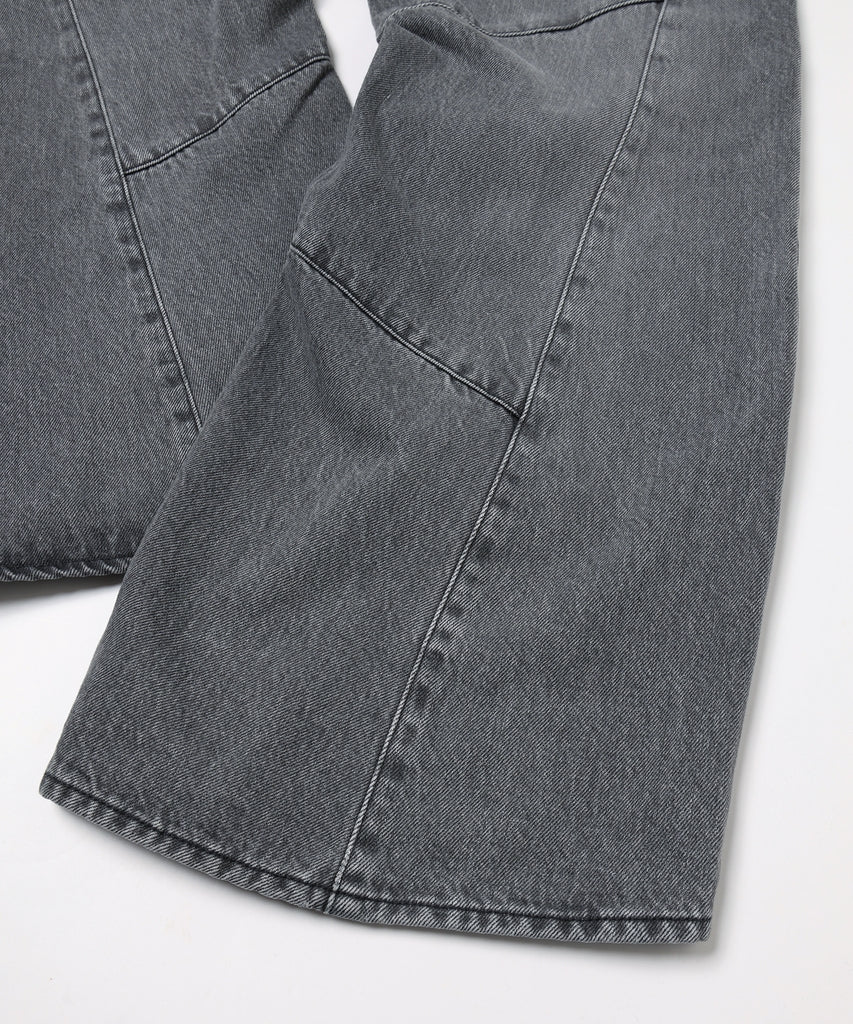 USED WASH ENGINEERED DRAPED FLARE DENIM PANTS