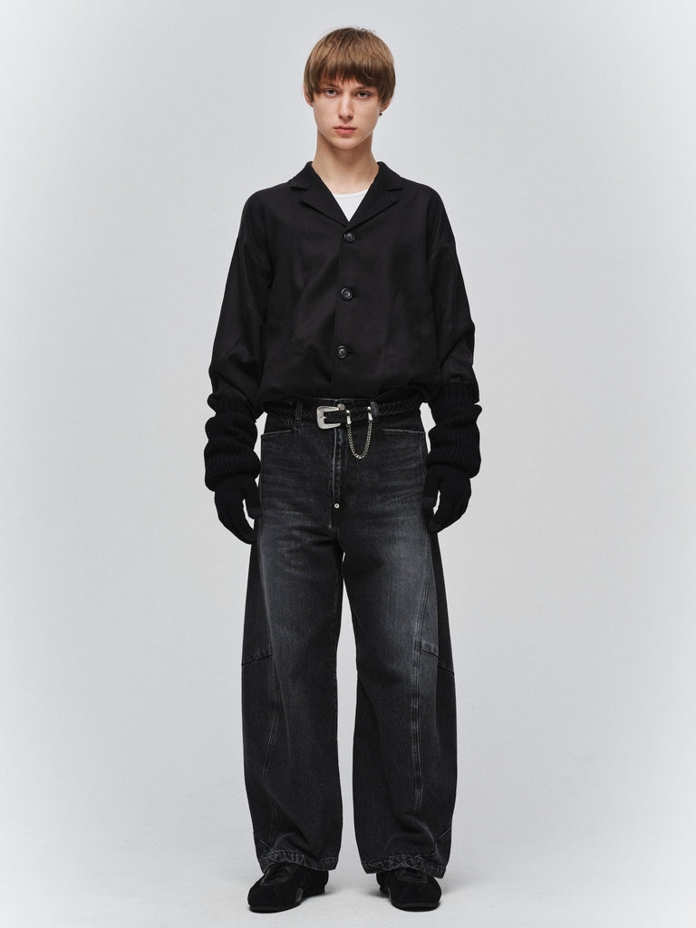 VINTAGE-FEEL DRAPED DENIM PANTS