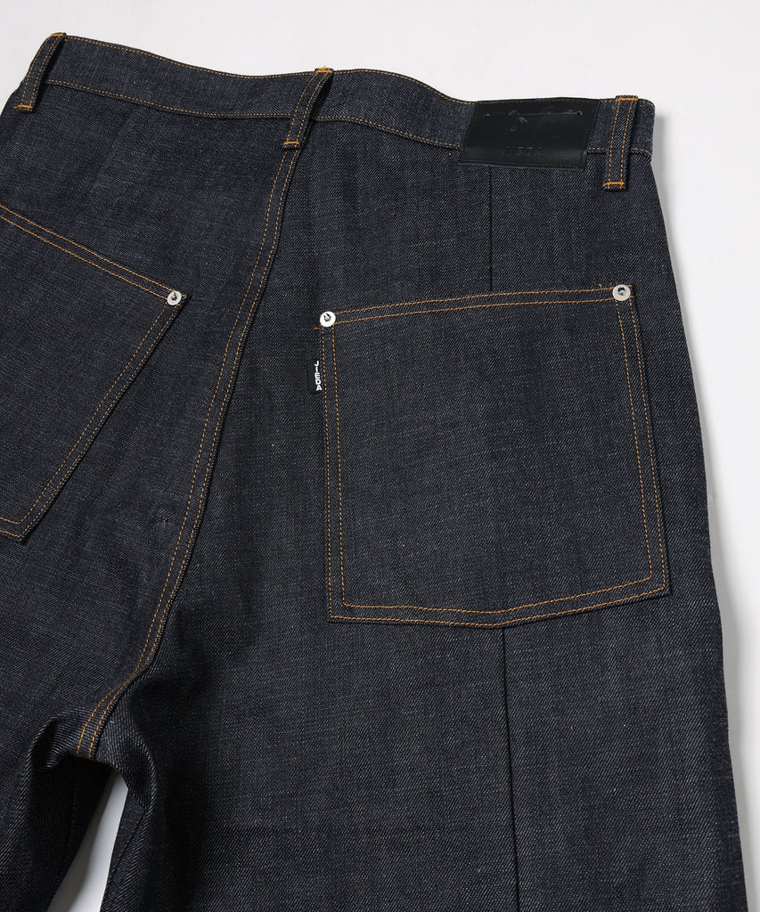 CUT OFF DOUBLE KNEE DENIM PANTS