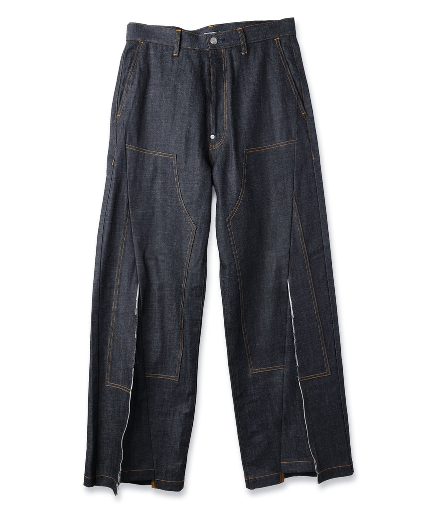 CUT OFF DOUBLE KNEE DENIM PANTS