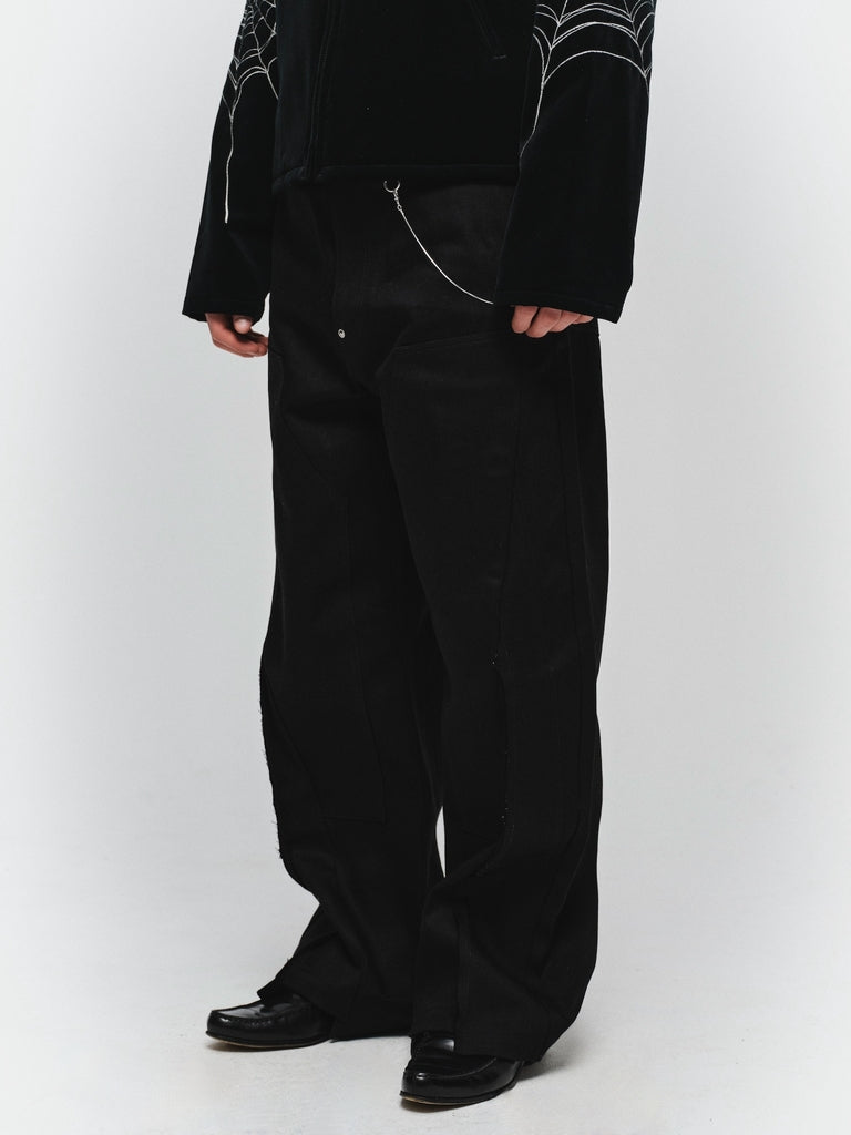 CUT OFF DOUBLE KNEE DENIM PANTS