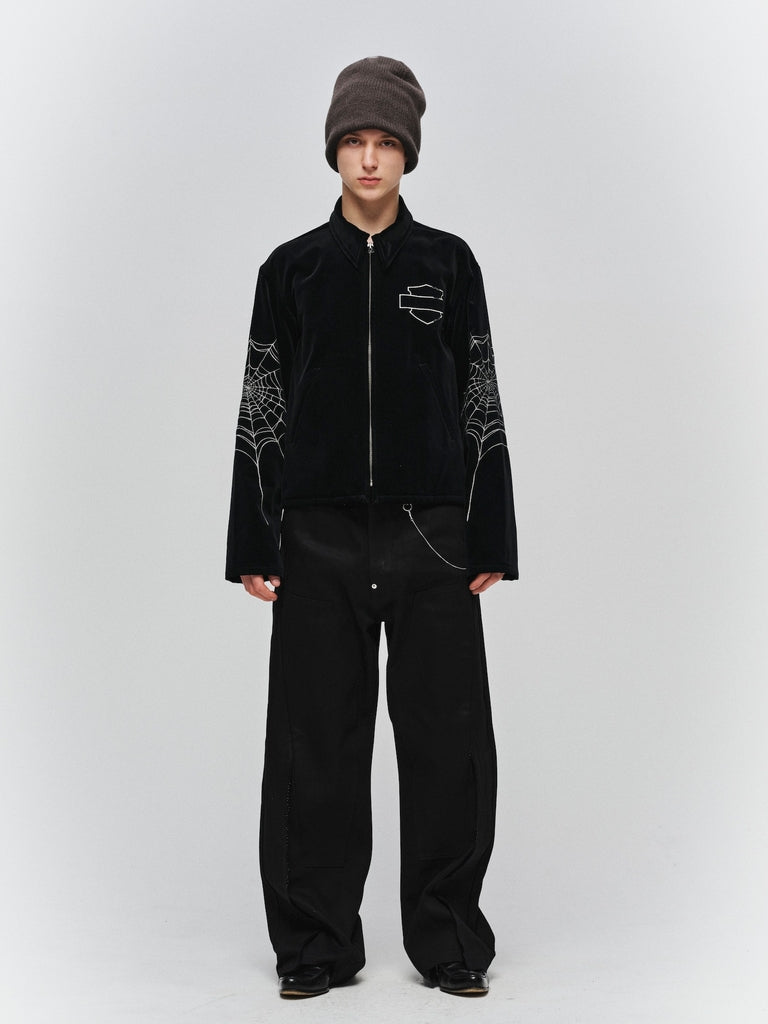 CUT OFF DOUBLE KNEE DENIM PANTS