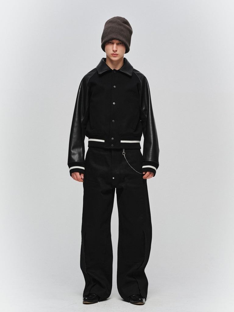 CUT OFF DOUBLE KNEE DENIM PANTS