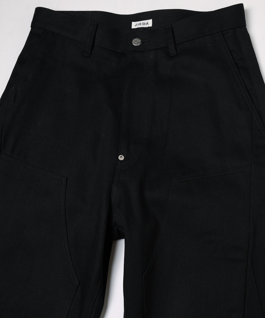 CUT OFF DOUBLE KNEE DENIM PANTS