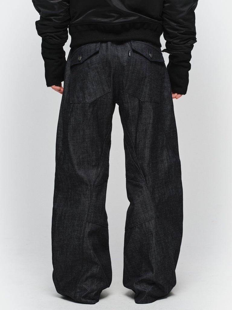 ENGINEERED DRAPING FLARE DENIM PANTS