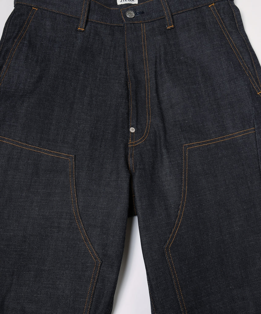 CUT OFF DOUBLE KNEE DENIM PANTS