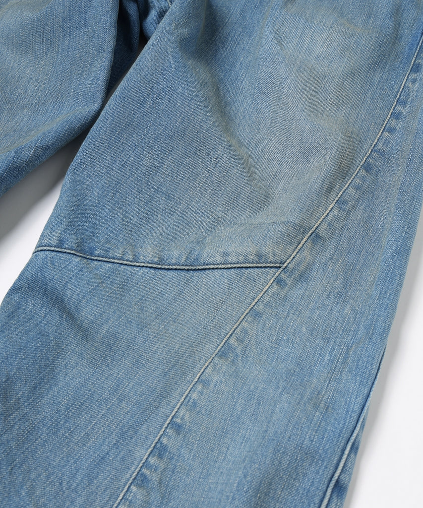 USED WASH ENGINEERED DRAPED FLARE DENIM PANTS