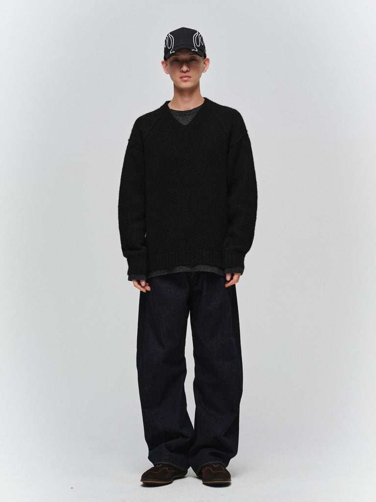 LAYERED MOHAIR V-NECK SWEATER