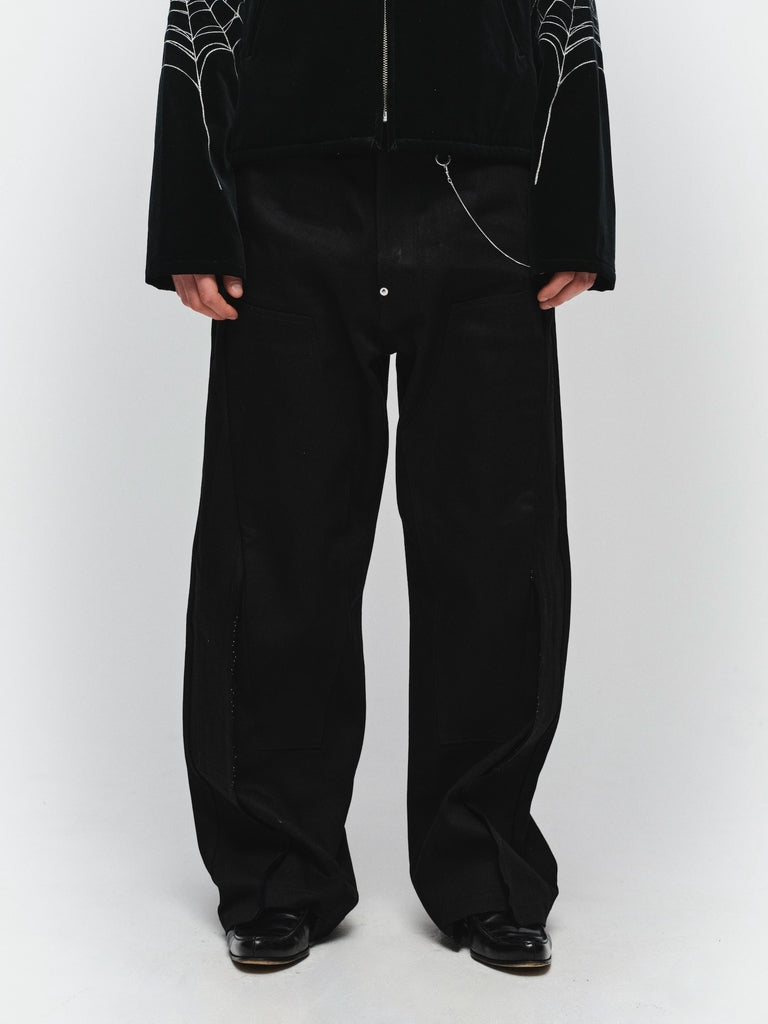 CUT OFF DOUBLE KNEE DENIM PANTS