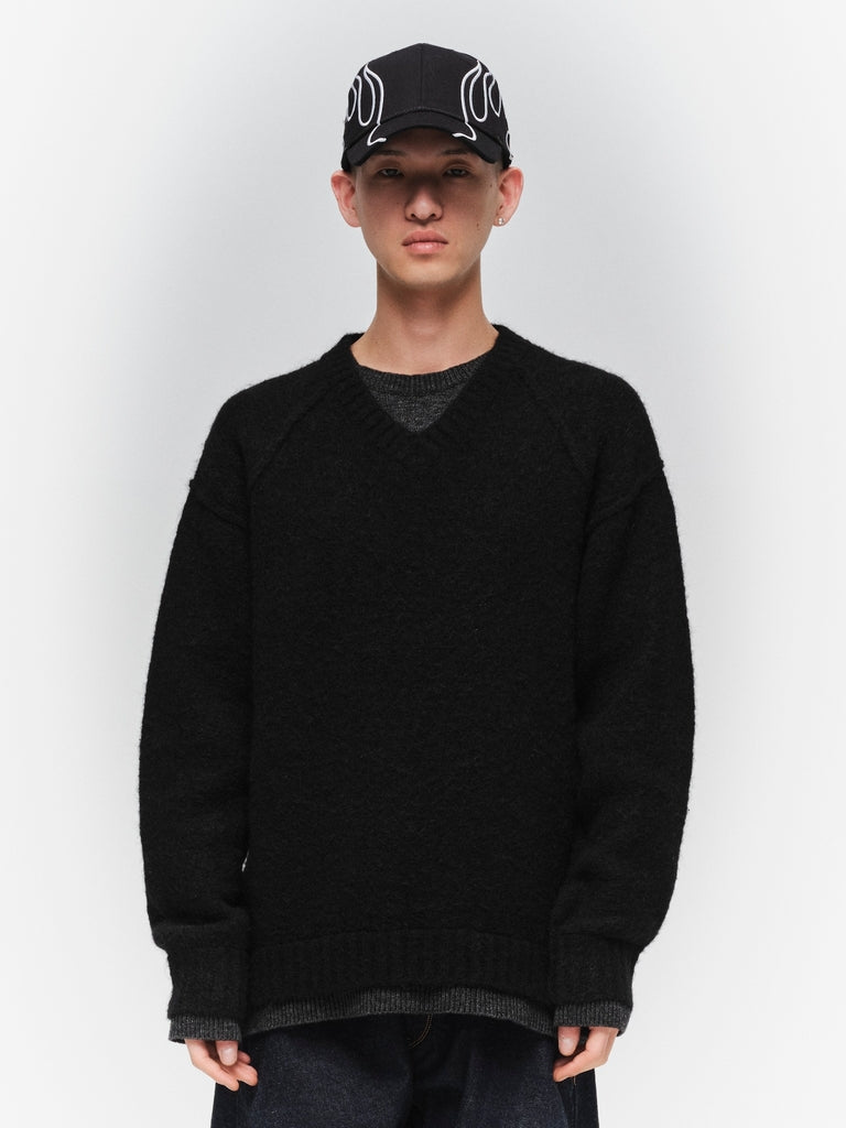 LAYERED MOHAIR V-NECK SWEATER