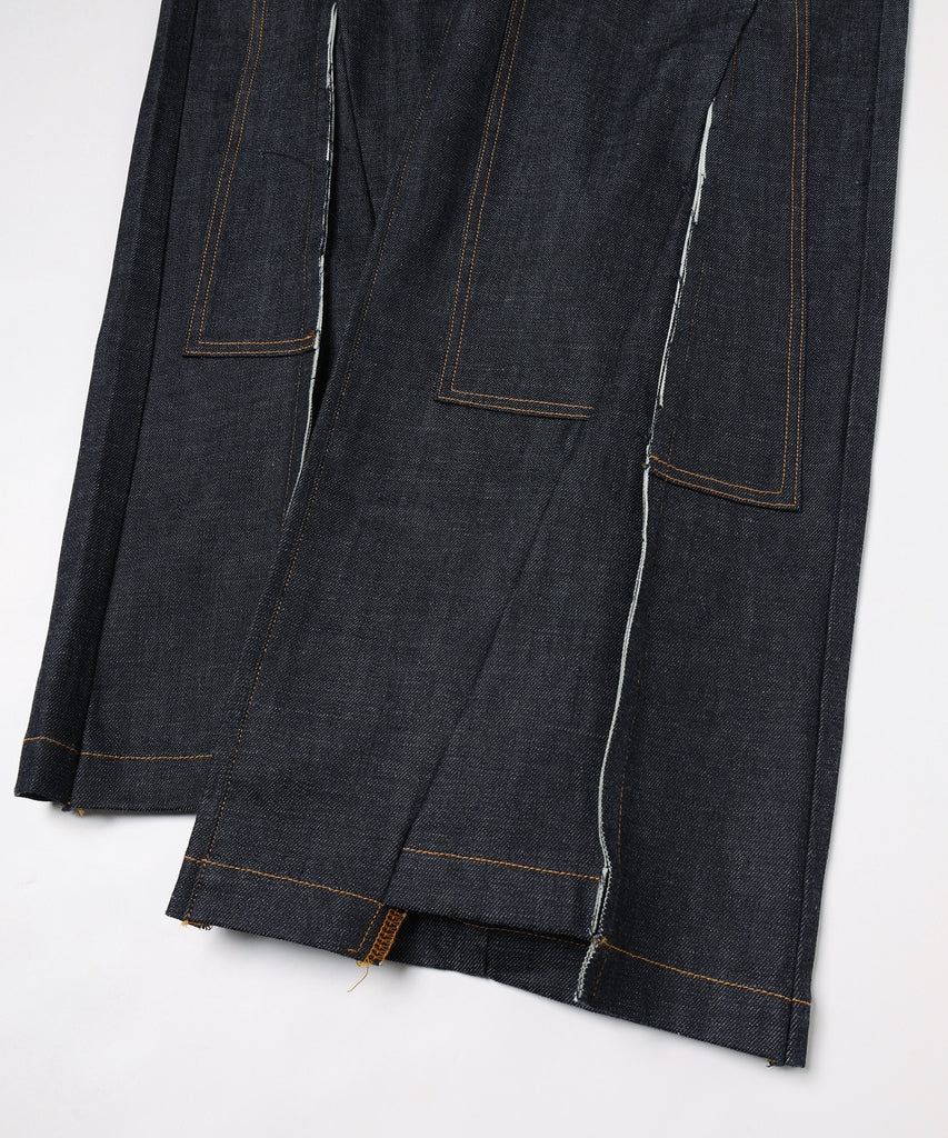 CUT OFF DOUBLE KNEE DENIM PANTS