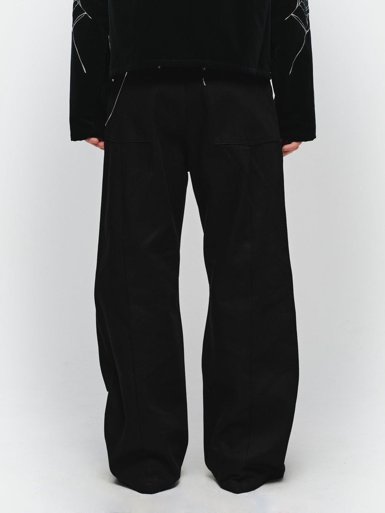 CUT OFF DOUBLE KNEE DENIM PANTS