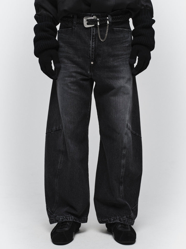 VINTAGE-FEEL DRAPED DENIM PANTS