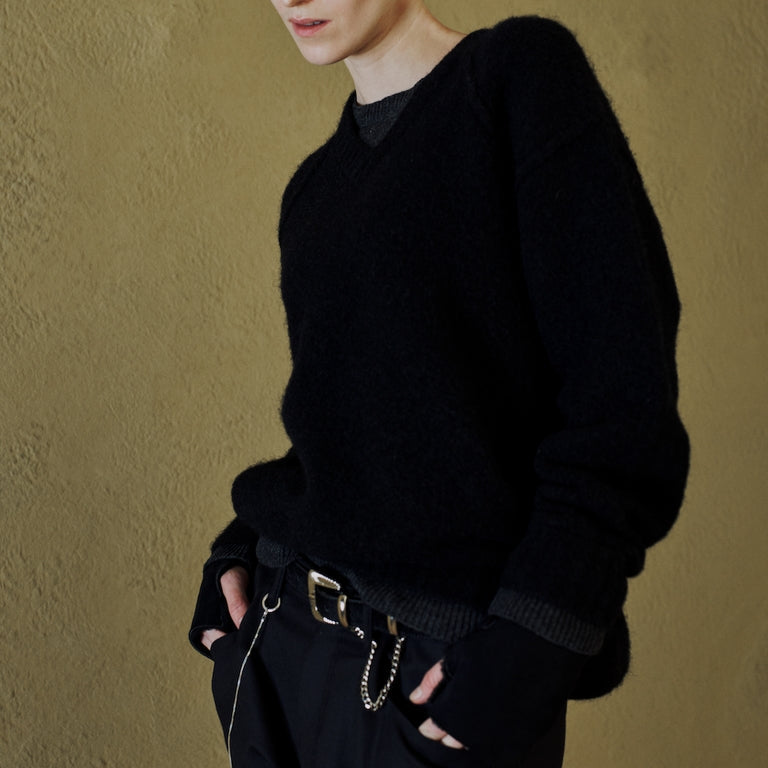 LAYERED MOHAIR V-NECK SWEATER